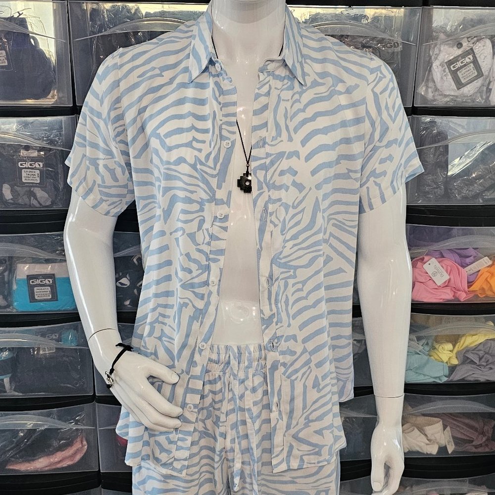 SNK MEN'S 2 PIECE BLUE & WHITE SHORT SET